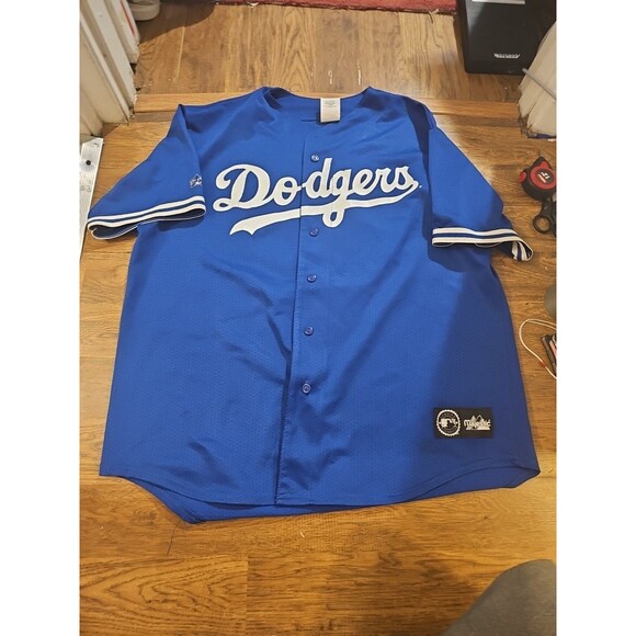 VTG 90s Majestic LA Dodgers Men’s 2XL Button Down Blue Jersey Gary Sheffield #10 - Picture 1 of 11